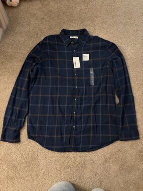 Sonoma Goods For Life Men's XL Tall Supersoft Flannel Shirt Navy Plaid NWT